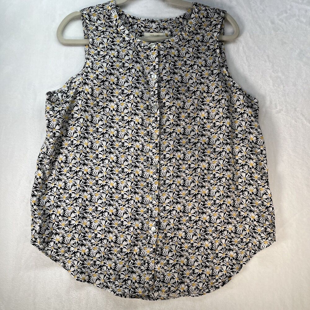 Cynthia Rowley Sleeveless Linen Button Front Top Women’s‎ Large All Over Daisy